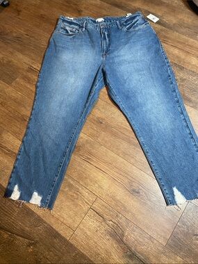 Good American Mid-Blue Distressed Cropped Jeans